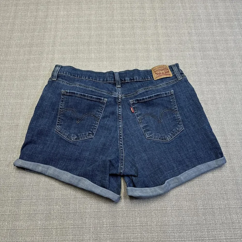 Levis Mid Rise Shorts Womens 33 Blue Denim Cuffed Stretch Casual Summer Jean‎